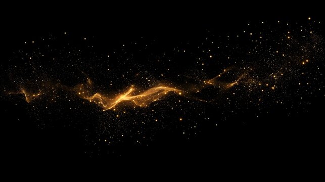 Abstract shiny luxury gold light wave design element with glitter effect on dark background. Generative AI
