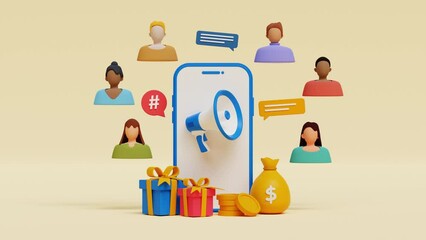 People making money from referral. Refer a friend or Referral marketing concept. Social media marketing for friends. 3d loop animation