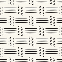 Vector black lines dots ecru white repeat pattern