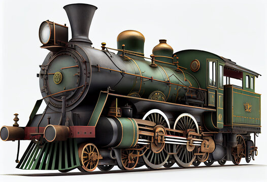 Vintage steam locomotive on a white background. AI generated.