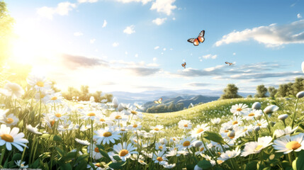 A beautiful spring background with a forest meadow is displayed.