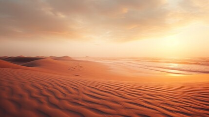 Fototapeta na wymiar the sun is setting over the sand dunes at the beach. generative ai