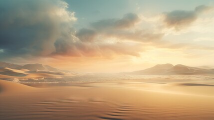 Obraz premium a painting of a desert landscape with mountains in the distance. generative ai