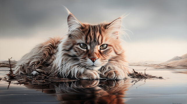 An intricate photorealistic image of a cat is created with advanced AI technology.