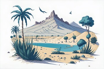 Cartoon desert. AI generated illustration