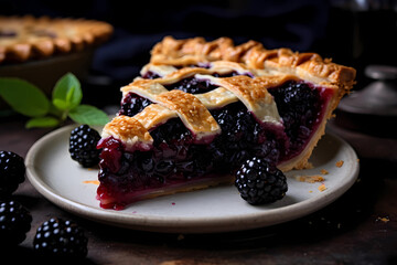 Blackberry Pie - United States - Sweet pie made with fresh or frozen blackberries (Generative AI)