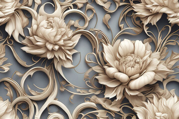 3 d illustration of beautiful floral background with flowers and ornament wallpaper - obrazy, fototapety, plakaty