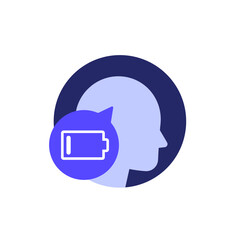 burnout or fatigue icon with head and battery, vector