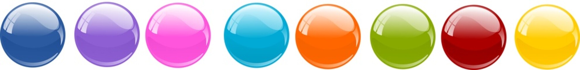 A set of coloured bubble with reflections on a transparent background in PNG format