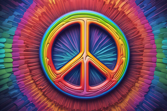 peace symbol with colorful abstract pattern on a grunge background