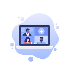 Video conference, online meeting or group video call, vector illustration