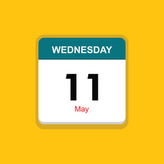 may 11 wednesday icon with yellow background, calender icon