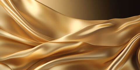 Fototapeta premium Abstract Background with 3D Wave Gold Gradient Silk Fabric. Christmas, wedding, bridal, valentine, romance, award. Holiday gift with copy space. Web banner with copy space. Generative Ai.