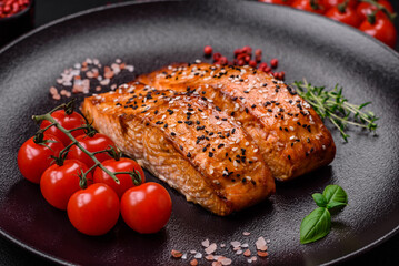 Delicious fresh grilled red fish with salt, spices and herbs