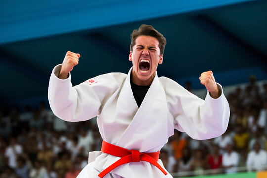 The exhilarating moment of victory captured in a judo match, encapsulating the triumph of skill, discipline, and determination