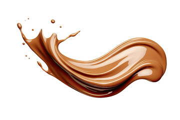 Brown cream coffee liquid swirl splash with little foundation bubbles isolated on clear png...