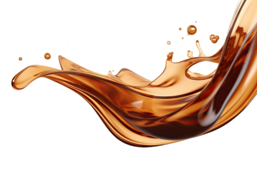 Brown cream coffee liquid swirl splash with little foundation bubbles isolated on clear png background, liquid fluid element flowing in form of wave,  with Generative Ai.