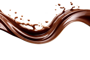 Dark brown Chocolate or cocoa liquid swirl splash with little foundation bubbles isolated on clear png background, liquid fluid element flowing in form of wave,  with Generative Ai.