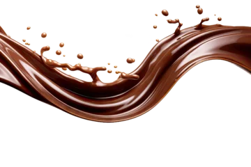 Tuinposter Dark brown Chocolate or cocoa liquid swirl splash with little foundation bubbles isolated on clear png background, liquid fluid element flowing in form of wave,  with Generative Ai. © TANATPON