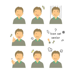 Stock Illustration: Facial expression _ Senior man _ variation set