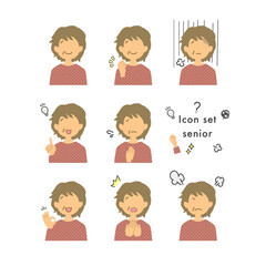 Stock Illustration: Facial expression _ Senior woman _ variation set