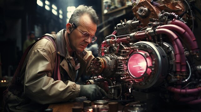 The Eccentric Scientist working on His Mysterious Discovery