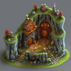 magical 3D town in the rock generated ai