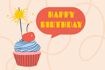 Vector background design of a birthday cake. The text of the birthday greeting.