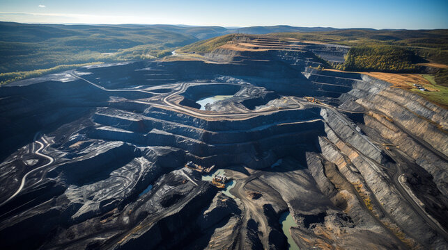 Aerial View of a Massive Open-Pit Coal Mine 