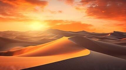Fototapeta na wymiar a sunset in the desert with a large amount of sand dunes. generative ai