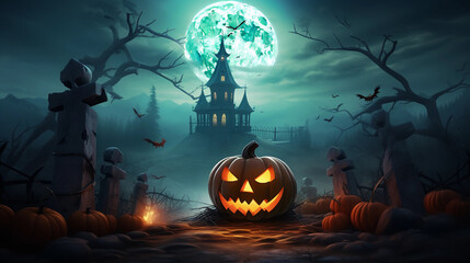 Halloween illustration with pumpkin