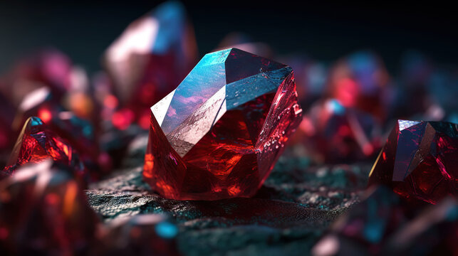 Amazing bright and shiny Cuprite crystal cluster background. Jewel mineral detailed macro. Generative AI