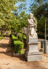 Ancient sculptures in the garden of Villa Giulia in Palermo, Sicily, Italy