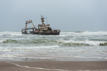 Impression of an old wrecked Trawler off the Namibian Skeleton Coast.