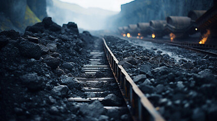 Conveyor Belts Transporting Coal to the Surface  - obrazy, fototapety, plakaty
