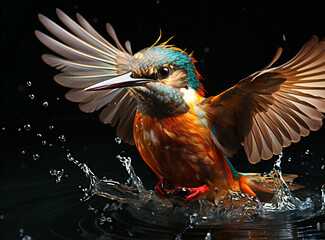 Naklejka premium kingfisher bird splashing water in water