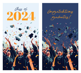 Vector illustration of graduating students, posterized style, flat colors. Graduation