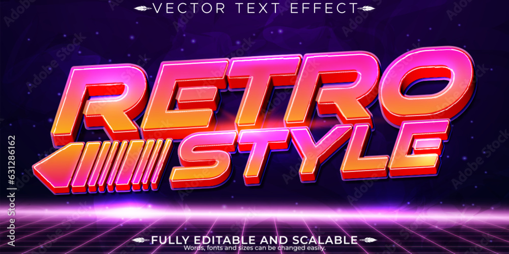 Wall mural retro style 80s text effect, editable retro future and cyber space text style