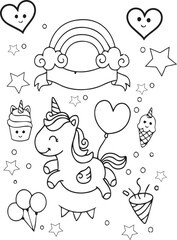 Free vector cute coloring book with unicorn- Unicoen coloring pages  vector 
