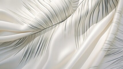  a close up of a white fabric with feathers on it.  generative ai