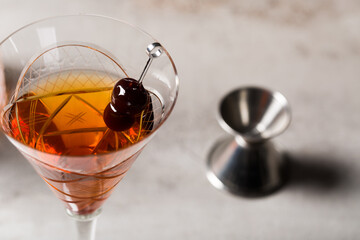 Alcoholic classic Bourbon whiskey Manhattan Cocktail	
