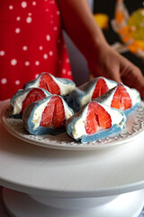 Japanese mochi with cream cheese and strawberries