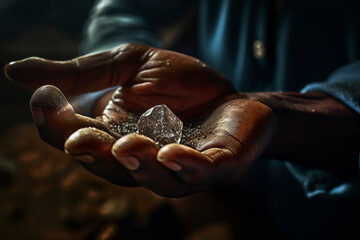 illustration of a person mining raw diamond - obrazy, fototapety, plakaty