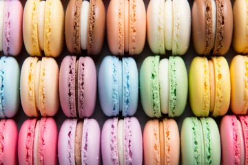 Keuken spatwand met foto macarons pattern flat lay, pastel colors © World of AI