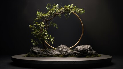 A mocap for product presentation in dark colors. Advertising background with podium for product.