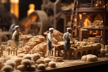 Fototapeten workers sorting bread on bakery factory © Наталья Добровольска