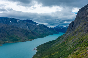 Fototapeta na wymiar View of Gjende Lake from Besseggen, Norway