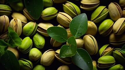 Pistachios seamless background, top view. AI generative