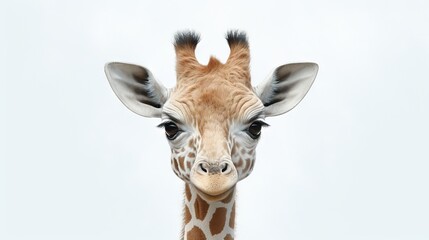  a close up of a giraffe's face with a sky background.  generative ai