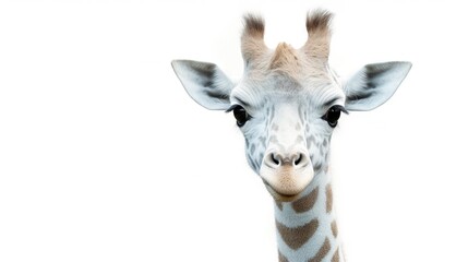Obraz premium a close up of a giraffe's face with a white background. generative ai